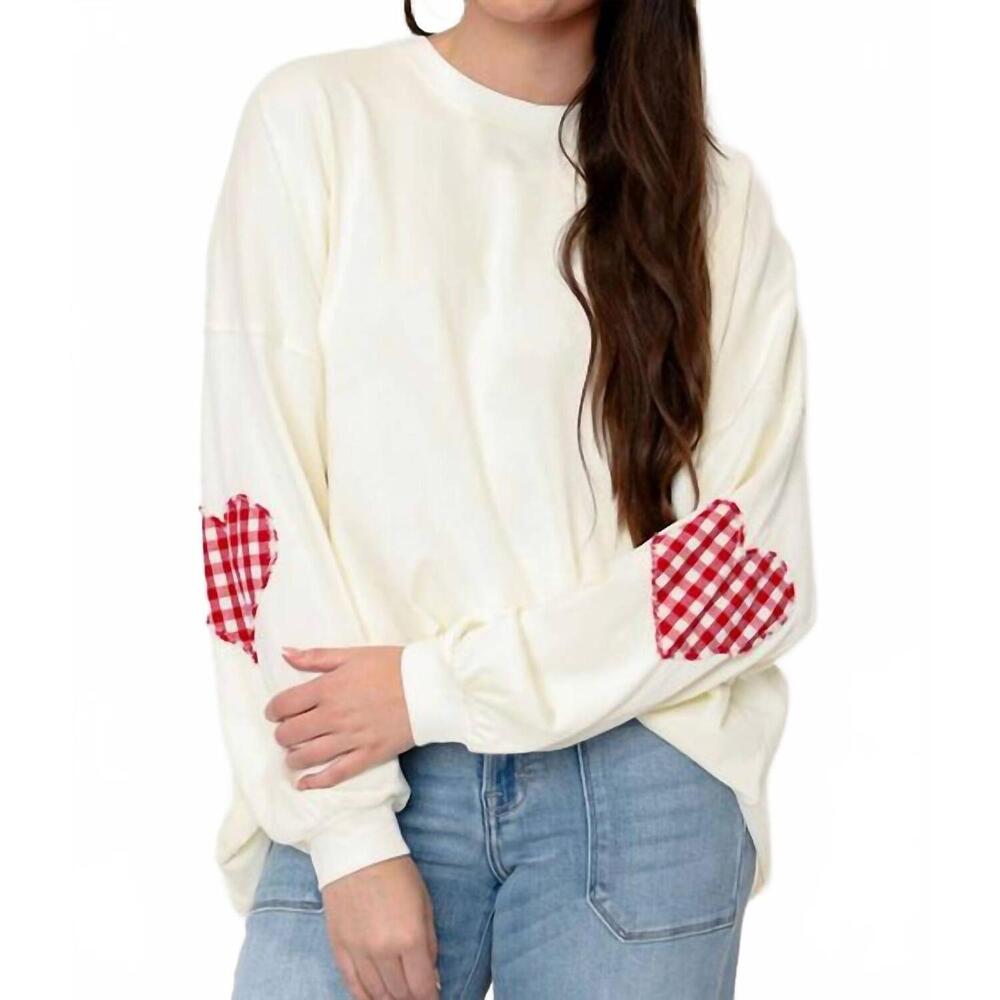 NEW THINGS BETWEEN heart patch long sleeve top in ivory